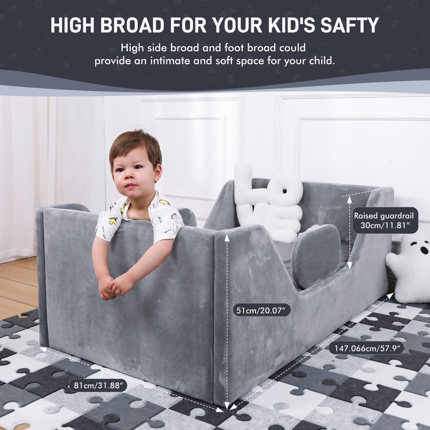 weeonekids Toddler Bed, Child Bed for Kids with Extra Safty Broad, Standard Crib Size Toddler Bed, Certified Fabric Toddler Beds,Toddler Flood Bed