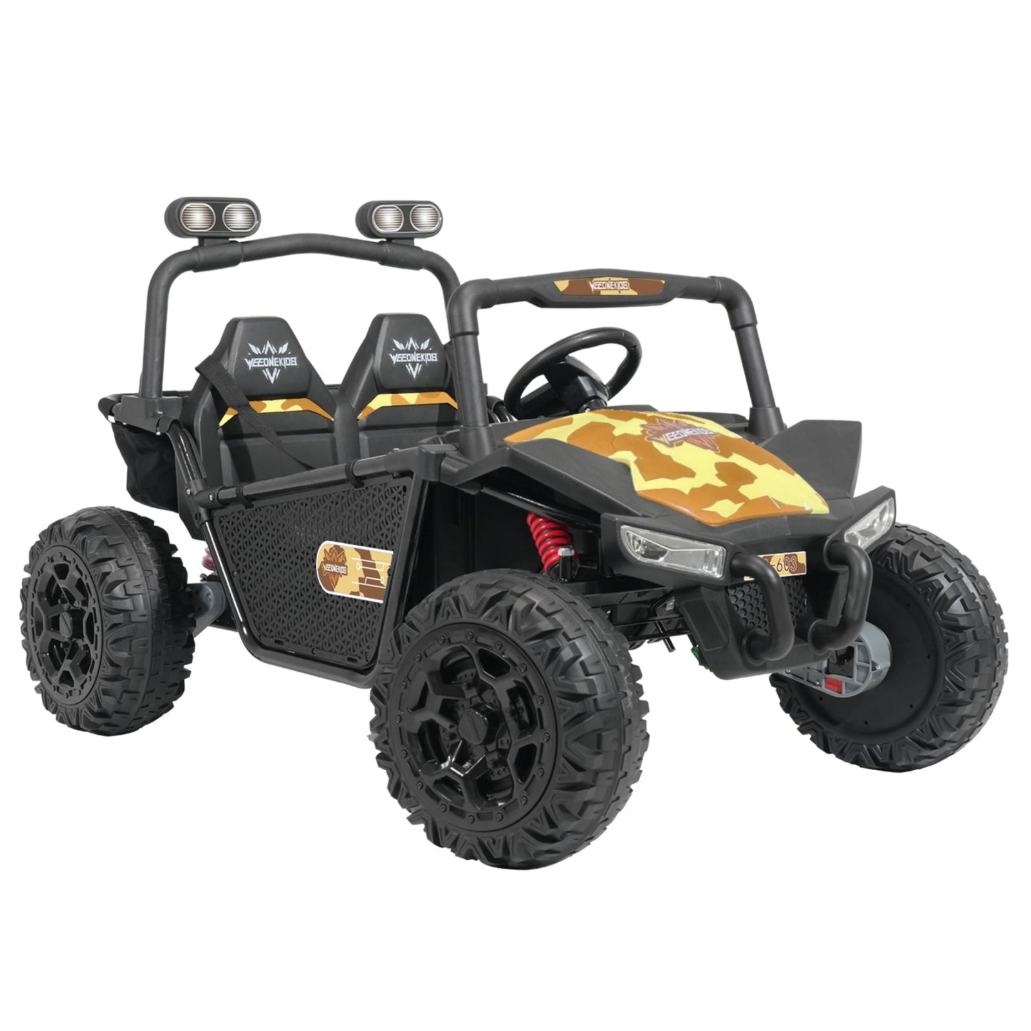 Weeonekids 24V two-seat kids electric ride-on truck in brown camouflage