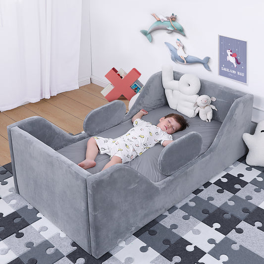 weeonekids Toddler Bed, Child Bed for Kids with Extra Safty Broad, Standard Crib Size Toddler Bed, Certified Fabric Toddler Beds,Toddler Flood Bed