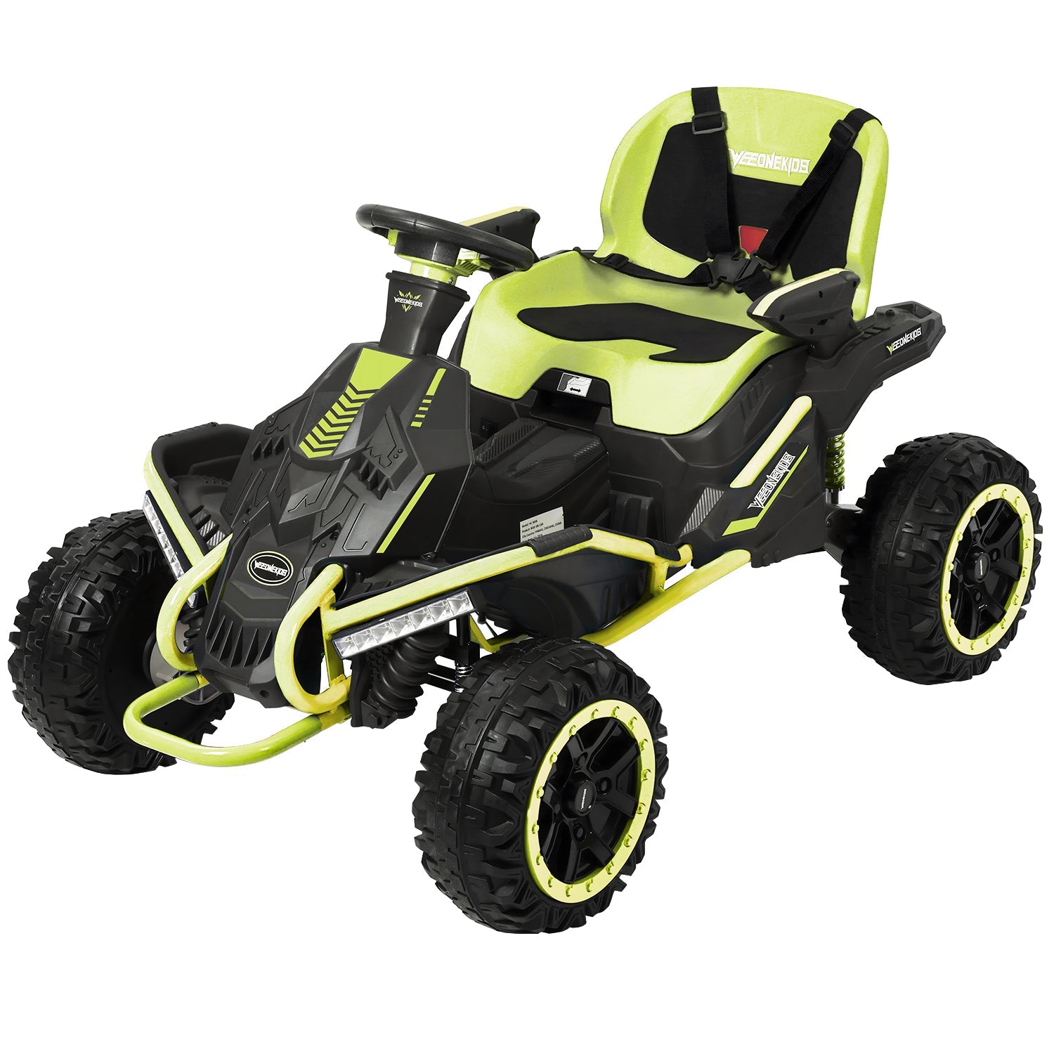 Weeonekids 24V single-seat kids electric ride-on race car in green front view