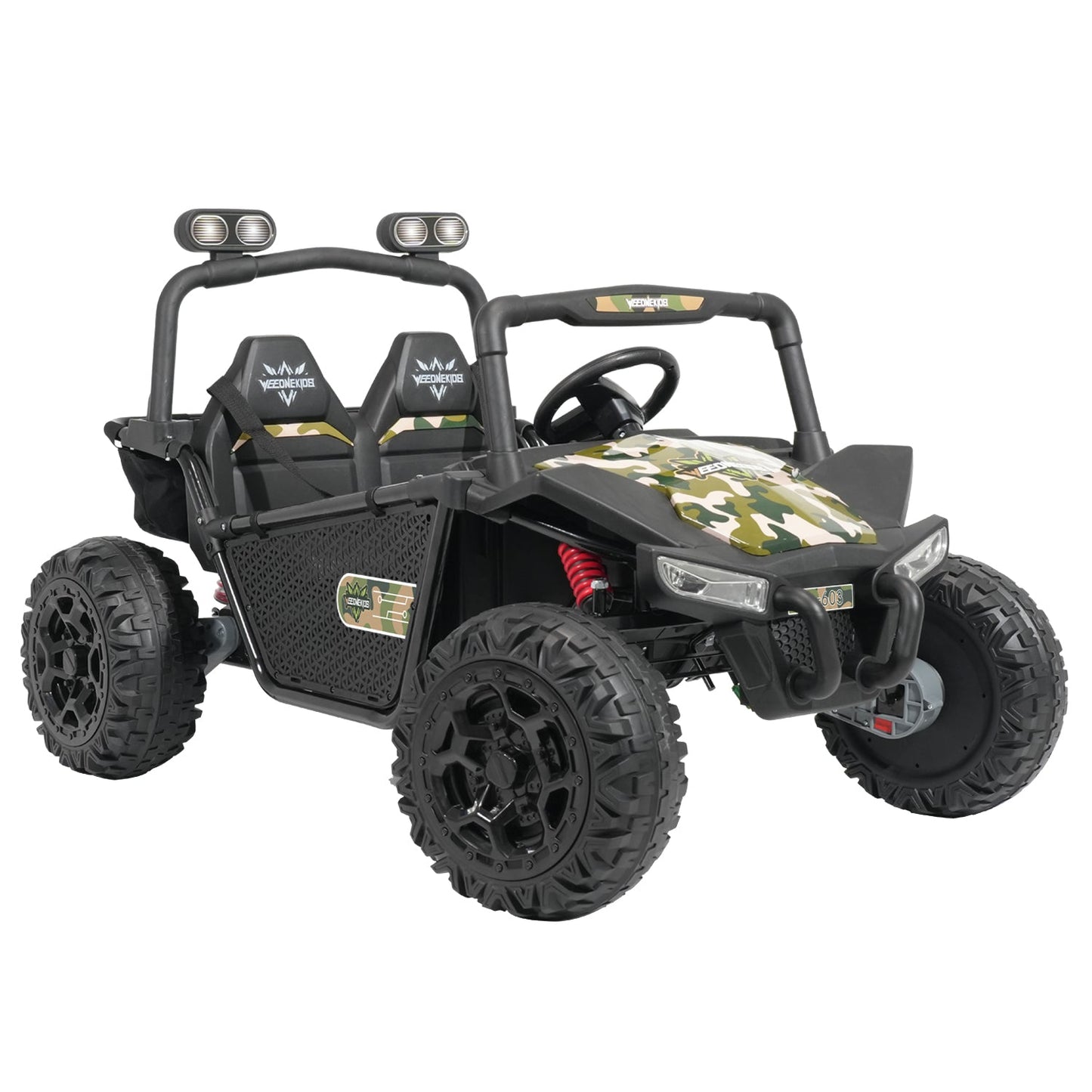 Weeonekids 24V two-seat kids electric ride-on truck in green camouflage